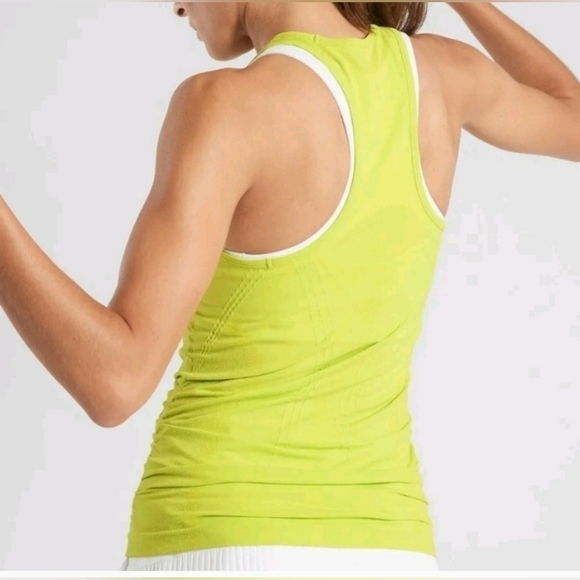 Athleta racerback citrus lemon top Sz S dot edging to stay in place - Picture 6 of 8